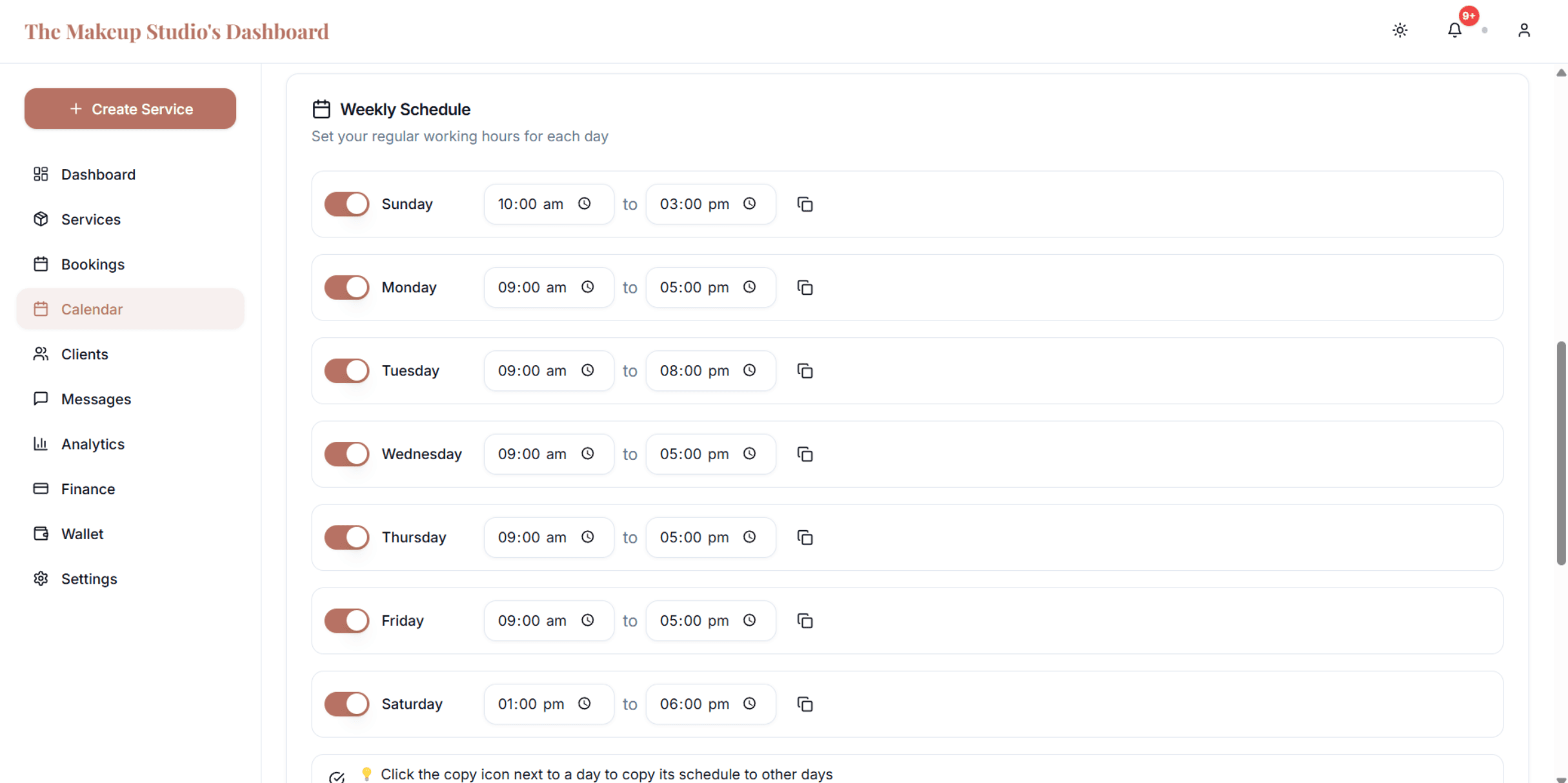 BeautynBrushes schedule dashboard